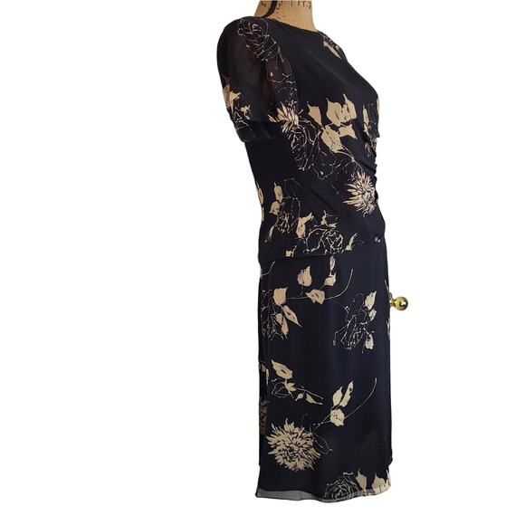 Vintage 80s Cynthia Howie Maggy Boutique 2PC Black Silk Rose Print Set Size 6P - Picture 8 of 14